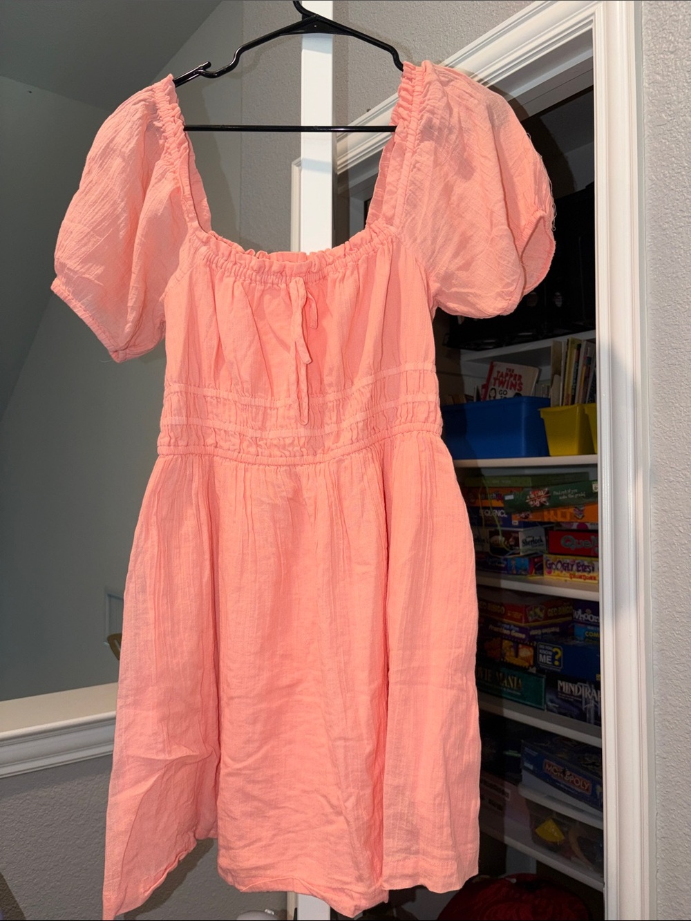 bp Coral Pink Short Puff-Sleeve Summer Dress